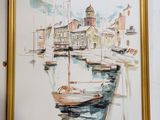 a picture of a painting of boats in the water