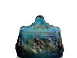 an image of a blue vase with flowers on it on a white surface
