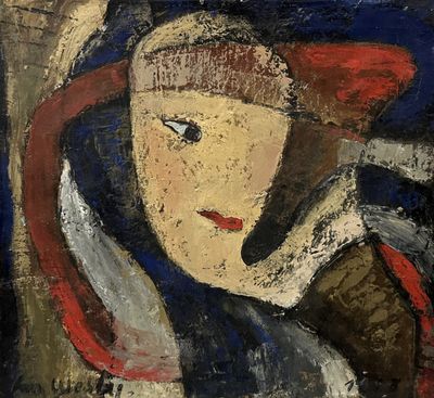 une image représentant un tableau d'une femme portant un chapeau rouge