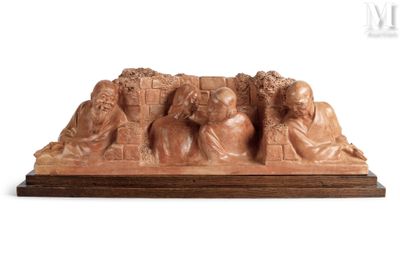 an image of a sculpture of a group of people sitting on a bench