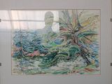 painting of a man standing in front of a painting of a tree