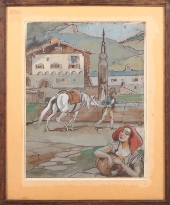 tableau représentant une femme à cheval et un homme à cheval
