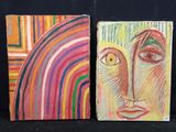 un tableau représentant le visage d'une femme et un tableau représentant le visage d'un homme