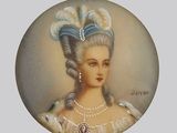 painting of a woman in a blue dress with a pearl necklace and pearl earrings