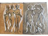two paintings of nudes are shown on a white background