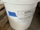 a white bucket sitting on top of a pallet