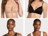 quatre photos différentes d'une femme portant un soutien-gorge et une culotte