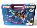 a purple case with a toy airplane inside of it