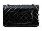 chanel black quilted patent leather flap bag