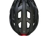 Le casque est noir et comporte un voyant rouge sur le côté.