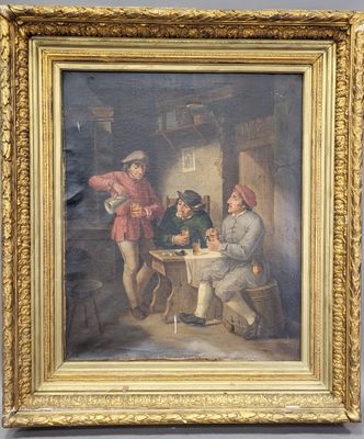 an old painting of a group of men sitting around a table