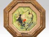 an image of a painting of a man on a horse in a frame