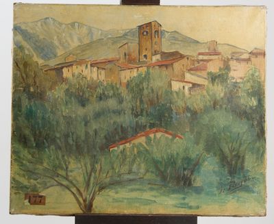 L.PAGES Village provençal Huile sur toile signée en bas à dr…