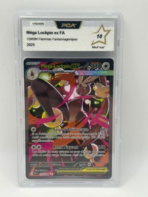 a close up of a pokemon card in a plastic case