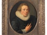 portrait of a man in a black dress with a white ruffled collar