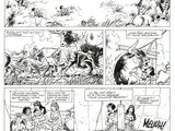 a page from a comic strip with a drawing of a man on a boat in the water