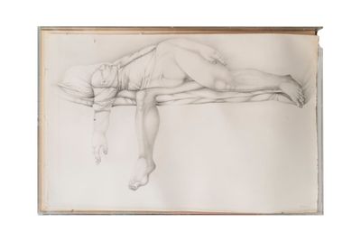 l'image d'un dessin représentant une femme allongée sur un lit