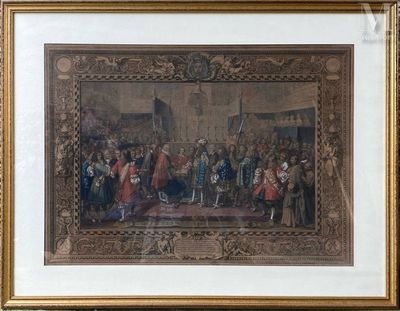 framed picture of a painting of a group of people in a room