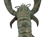 statue of a lobster on a pedestal on a white background