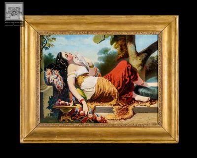 De La Molière, "Femme alanguie", huile sur panneau, signée e…