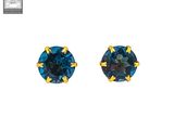 blue topaz round stud earrings with gold posts