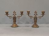 paire de candélabres anciens en laiton sur base en marbre