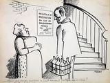 drawing of a man and a woman standing in front of a staircase