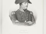 a black and white drawing of a man in a military uniform