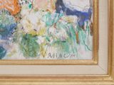 a picture of a painting of a woman with flowers in a vase