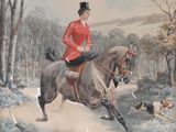 un tableau représentant un homme à cheval dans les bois