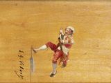 tableau représentant un homme vêtu d'un costume rouge et tenant une épée