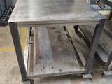 an image of a metal work table in a garage
