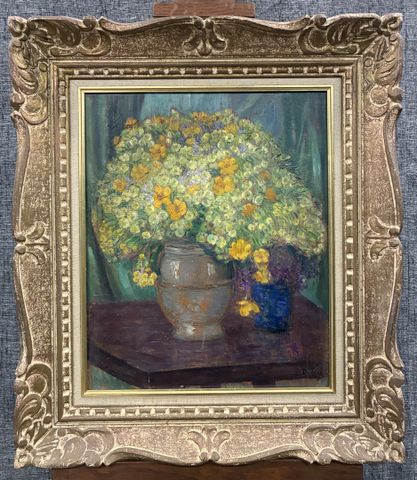 Léon DETROY (1859-1955) « Bouquet de fleurs ». Huile sur panneau....