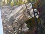 a painting of a person riding a horse in the snow
