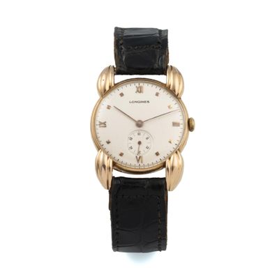 longines watch with white dial and black leather strap