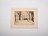 an image of a painting of people walking down a snow covered street