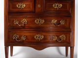 an image of a chest of drawers with gold hardware on the drawers