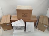 several boxes are stacked on top of each other on a table