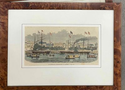 a picture of a picture of a harbor with boats