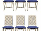 set of six french style dining chairs with blue upholstered seats