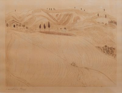 une image représentant un dessin de paysage avec des collines et des arbres