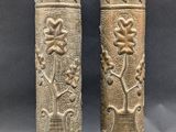 pair of antique brass vases with floral designs