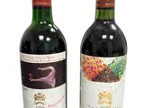 deux bouteilles de vin posées l'une à côté de l'autre sur une surface blanche