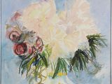 une peinture de fleurs dans un vase sur une table