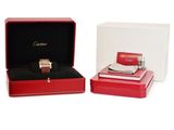 cartier ladies ' s watch in a red box and a watch in a white box