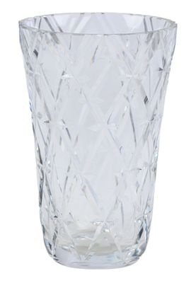 le verre est transparent et présente un motif en losange