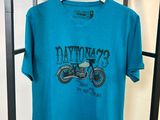 T-shirt bleu pour homme orné d'un motif de moto