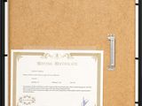 picture of a picture frame with a certificate attached to it