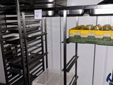 many trays of food sitting on a metal rack
