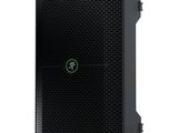 une enceinte noire avec un logo vert dessus